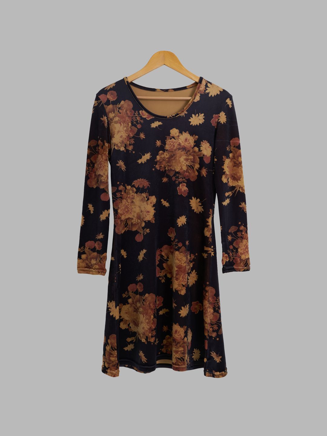 Yoshiki Hishinuma dark brown velour knit floral print long sleeve dress - sz 1 S by Yoshiki Hishinuma in size XS from DRESSES category