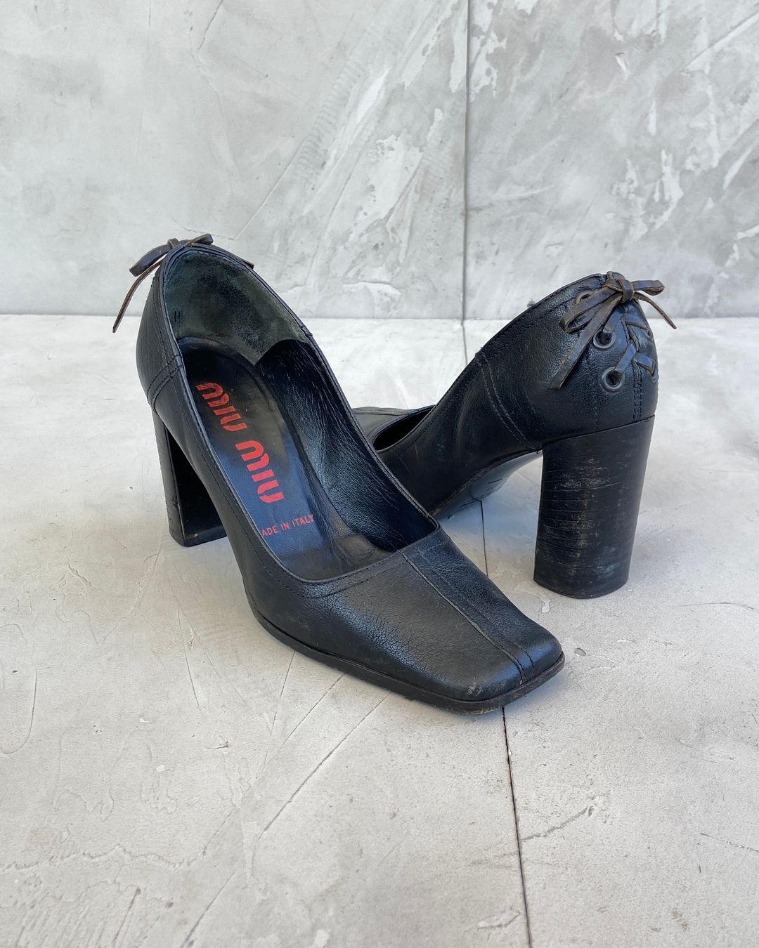 MIU MIU LEATHER LACE BACK BLOCK HEELS - EU 35 / UK 2 by MIU MIU in size EU 35 from SHOES category