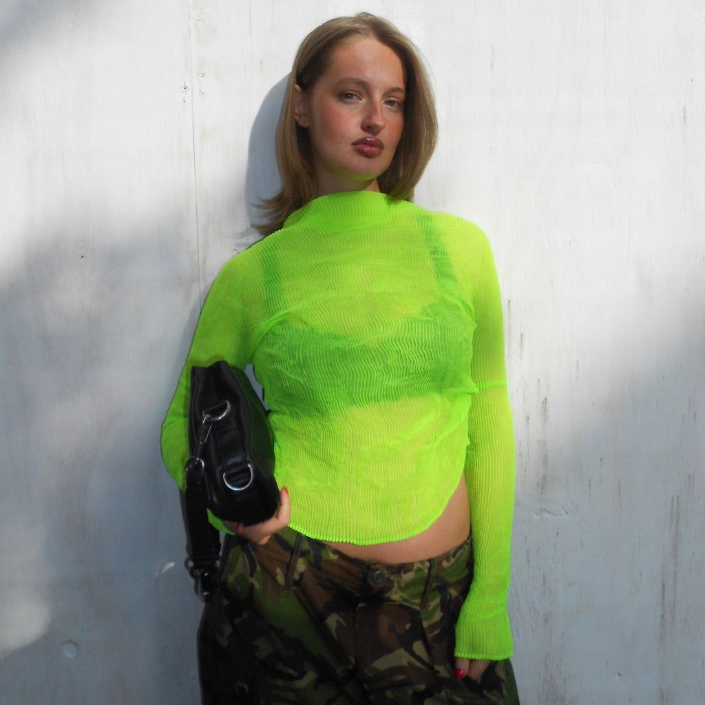 Issey Miyake Lime Green Pleats Please Top by ISSEY MIYAKE in size AU/UK 10 from TOPS category