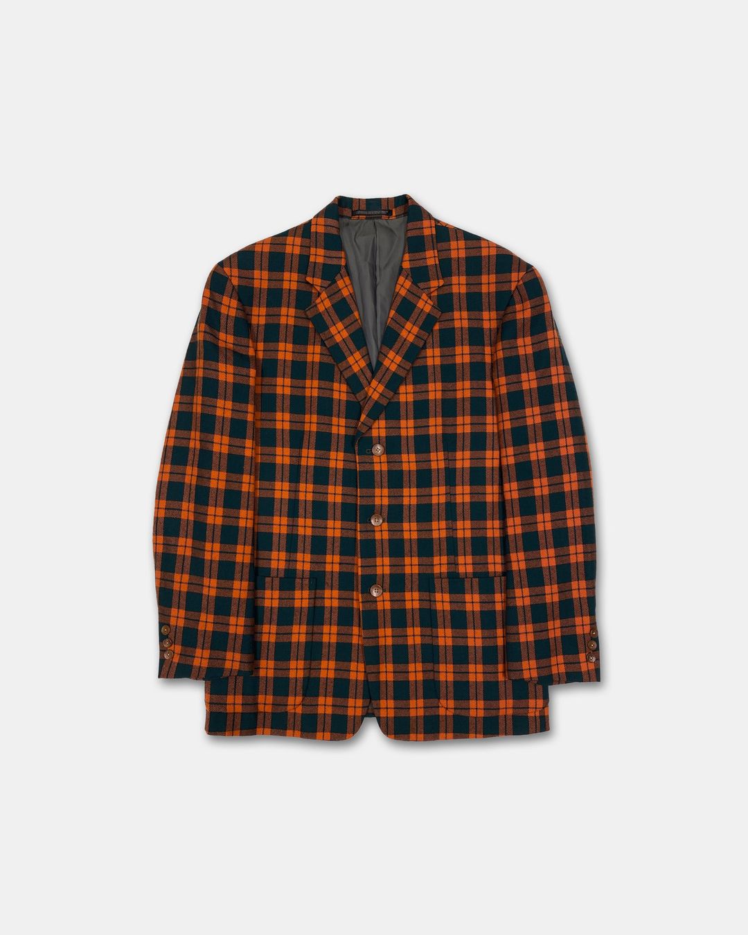 Yohji Yamamoto Pour Homme 1980s Plaid Checkered Blazer Jacket Orange Petrol by YOHJI YAMAMOTO in size M from COATS & JACKETS category
