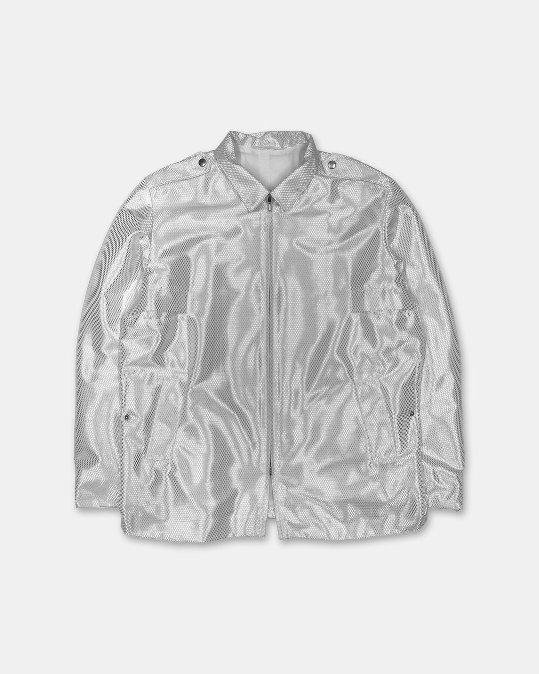 Jil Sander 1980s Shimmer Netting Jacket White Silver by JIL SANDER in size L from COATS & JACKETS category