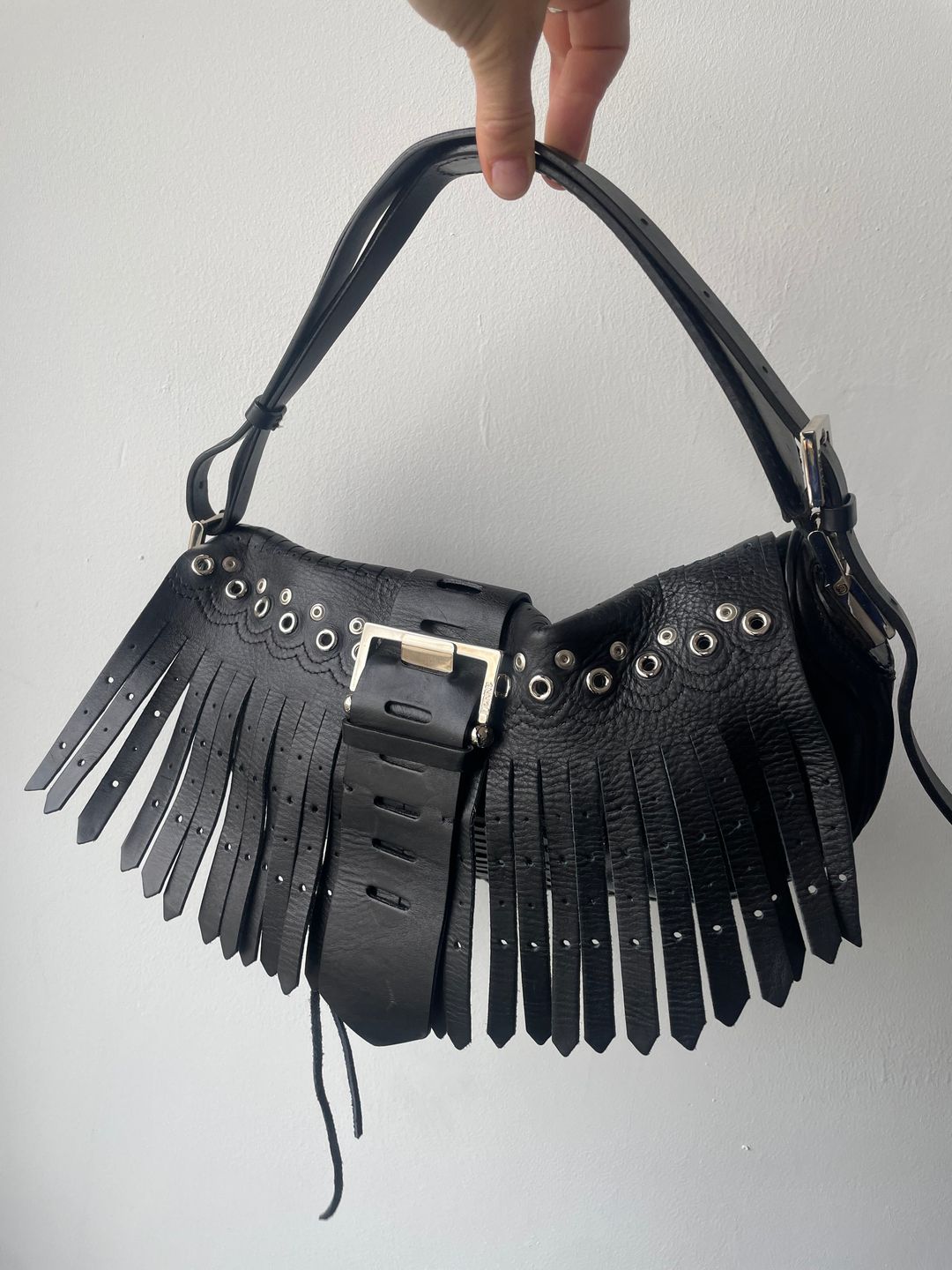 Gianfrance Ferre black leather tassell baguette handbag by Gianfranco Ferré in size ONE SIZE from BAGS category
