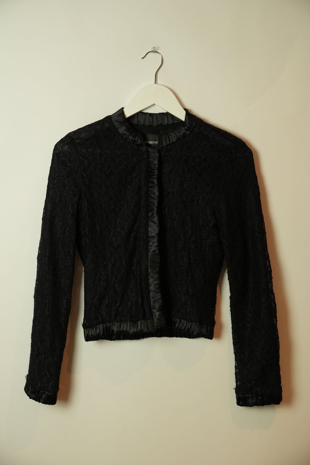 Emporio Armani Lace Satin Trim Zip LS Blouse Jacket by VENDOR-UNKNOWN in size XS from TOPS category