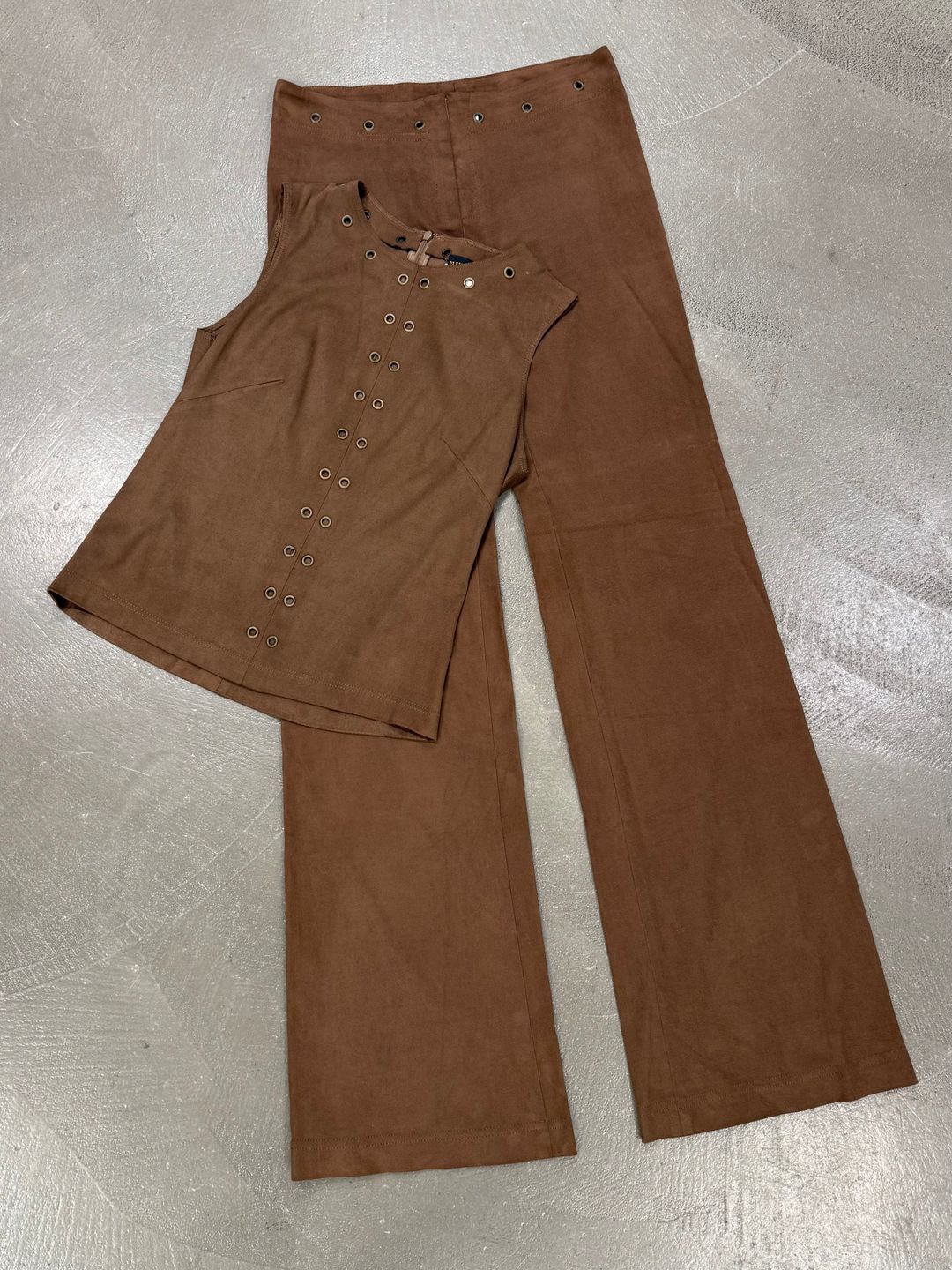 2000s Plein Sud suede set sleeveless top & pants by PLEIN SUD in size FR 38 from TOPS category