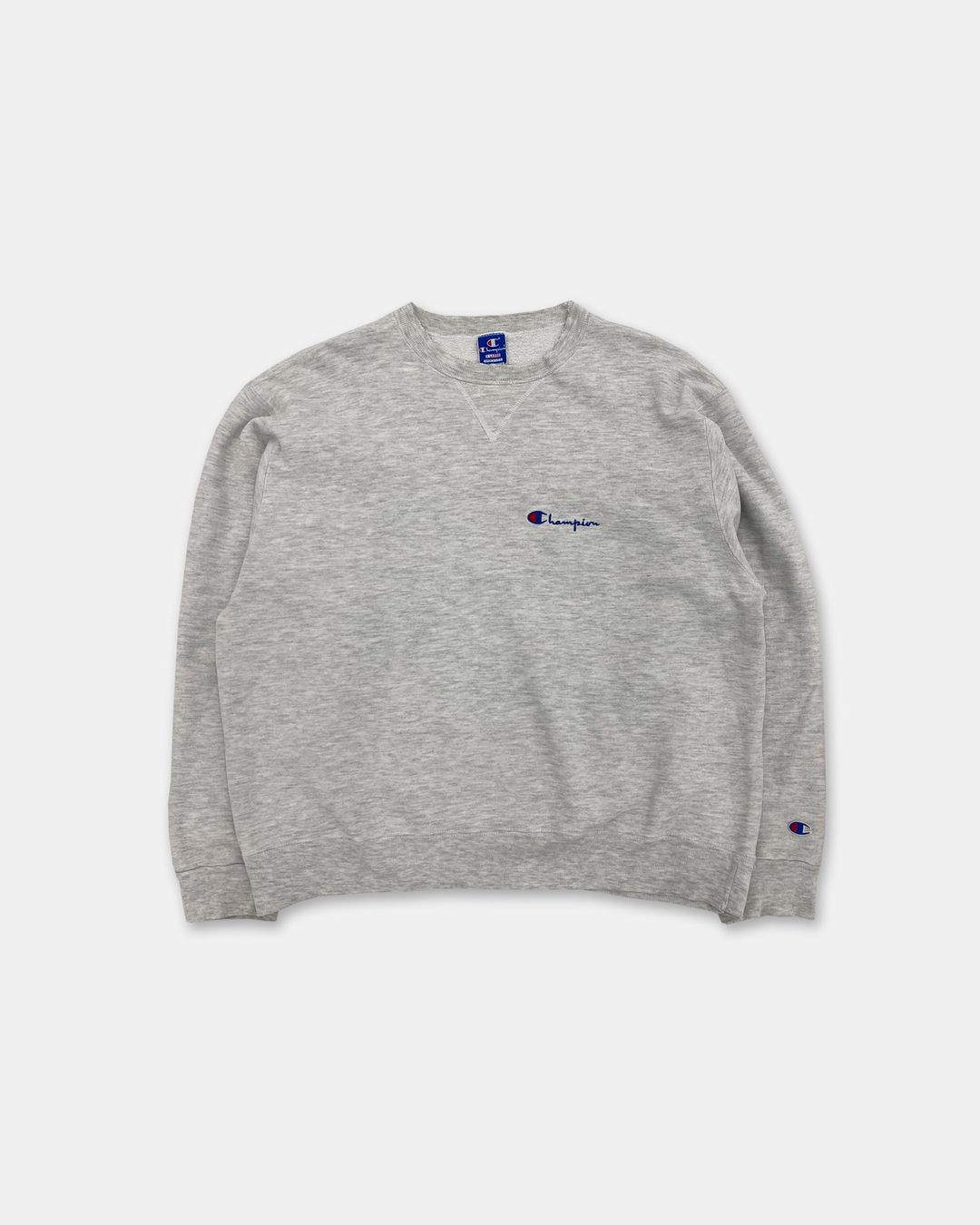 Champion 1980s Made in USA Logo Crewneck Lightgrey by Champion in size XL from KNITWEAR category