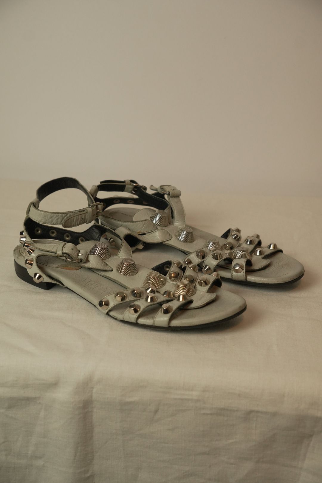 Balenciaga Paris Studded Open Toe Ankle Strap Sandals Gray Size 8.5 by BALENCIAGA in size ONE SIZE from SHOES category