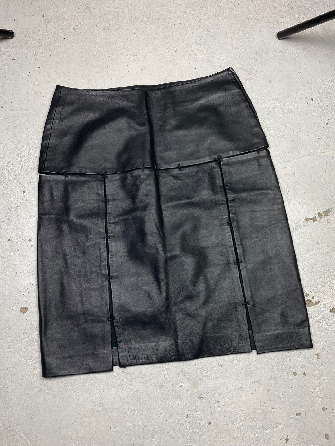 FW 98 Prada Panelled Leather Skirt by PRADA in size W29 from trousers category