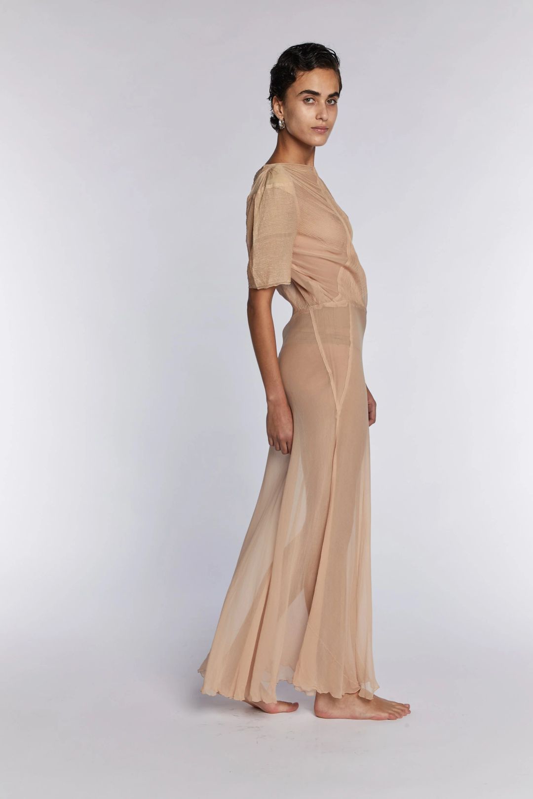Unsigned  Blush Silk Chiffon Dress 1930s by undefined in size ONE SIZE from DRESSES category