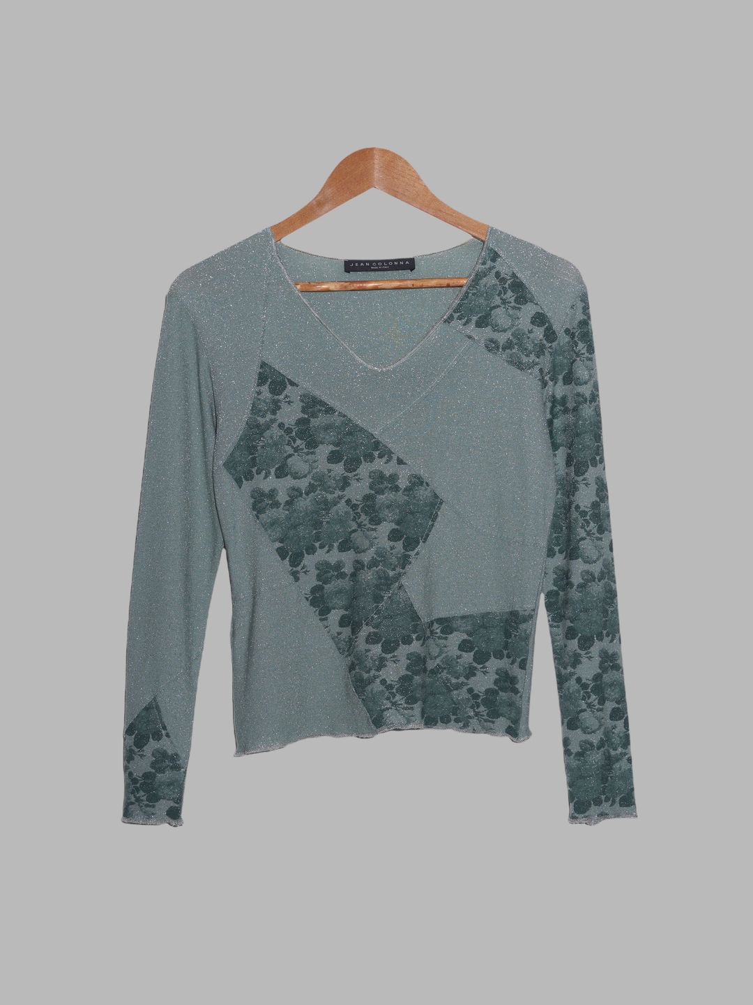 Jean Colonna green lamé floral print patchwork long sleeve top - S by Jean Colonna in size S from TOPS category