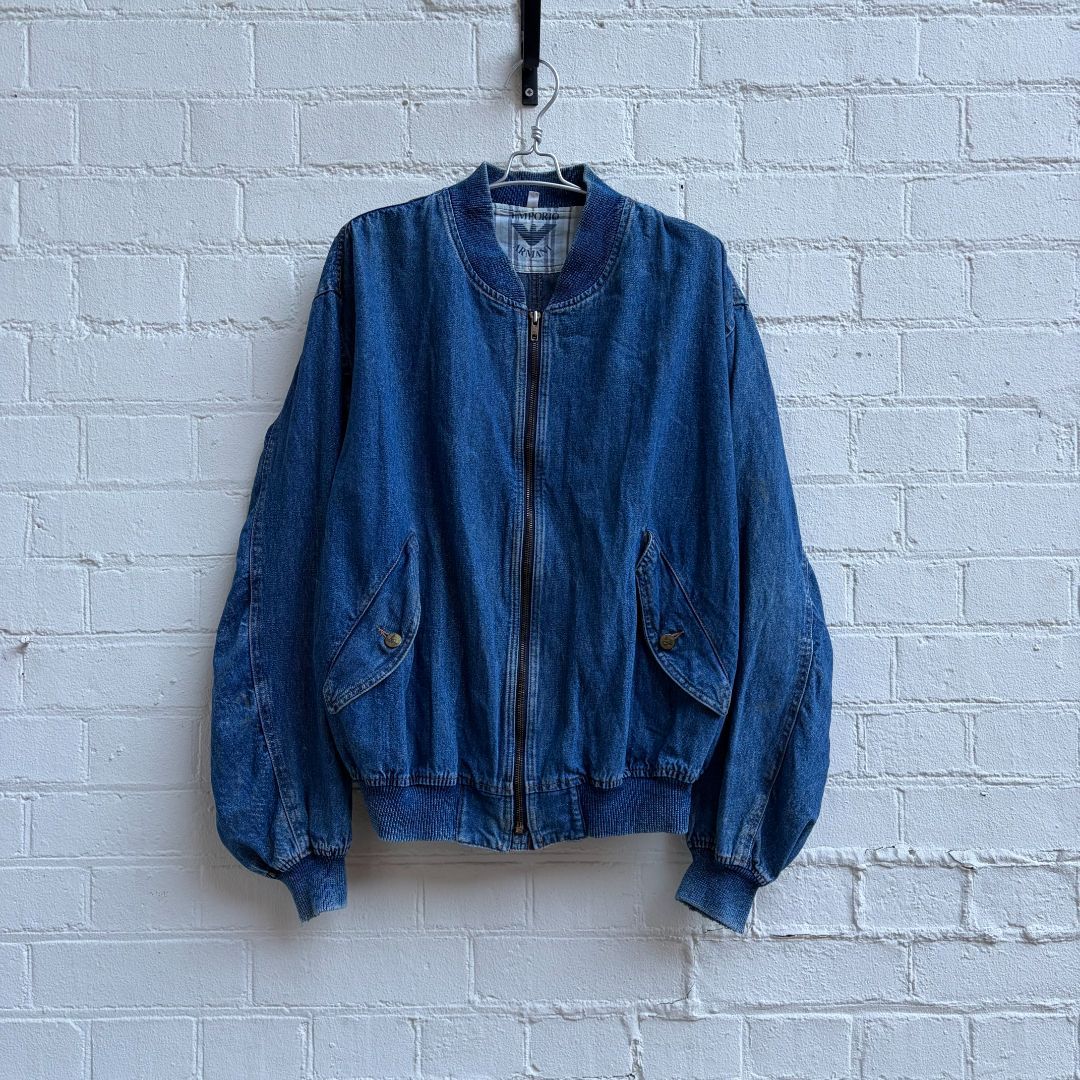 Emporio Armani 1980s Denim Bomber Blouson Jacket by emporio armani in size L from COATS & JACKETS category