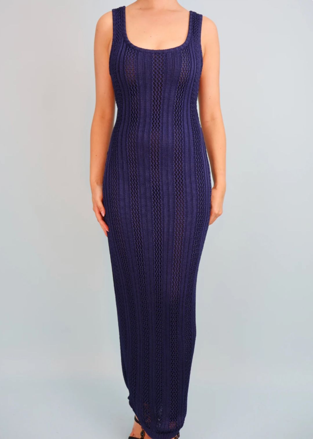 Versace Fall 1993 Runway Navy Blue Knitted Maxi Dress by VERSACE in size IT 44 from DRESSES category
