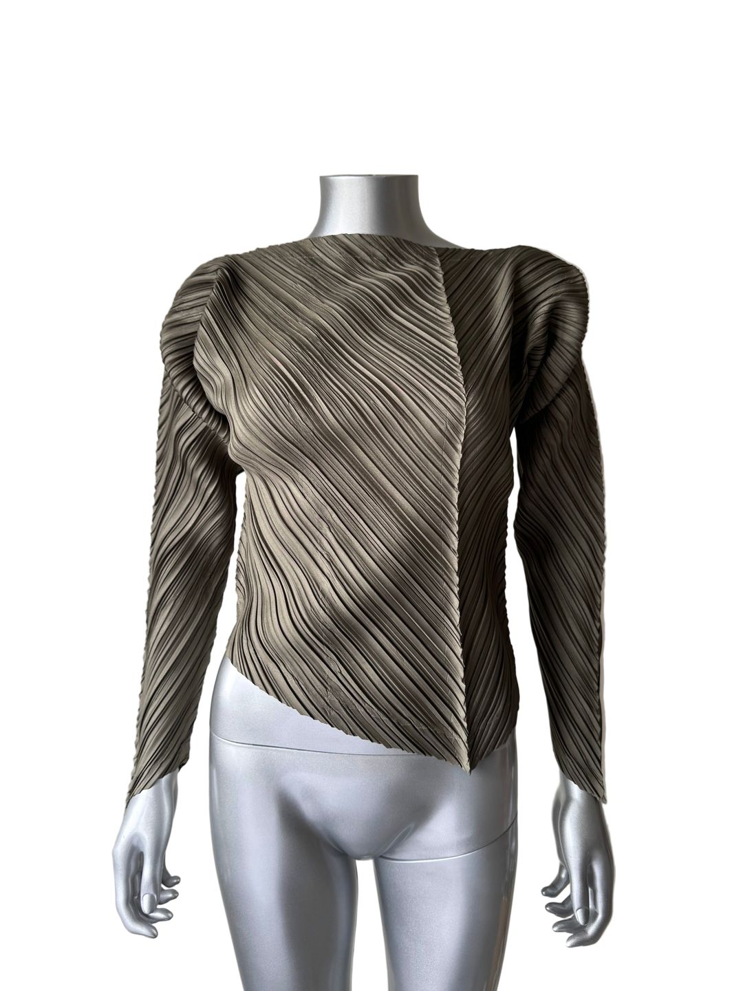 ISSEY MIYAKE 80s OLIVE PLEATED TOP by ISSEY MIYAKE in size XS from TOPS category