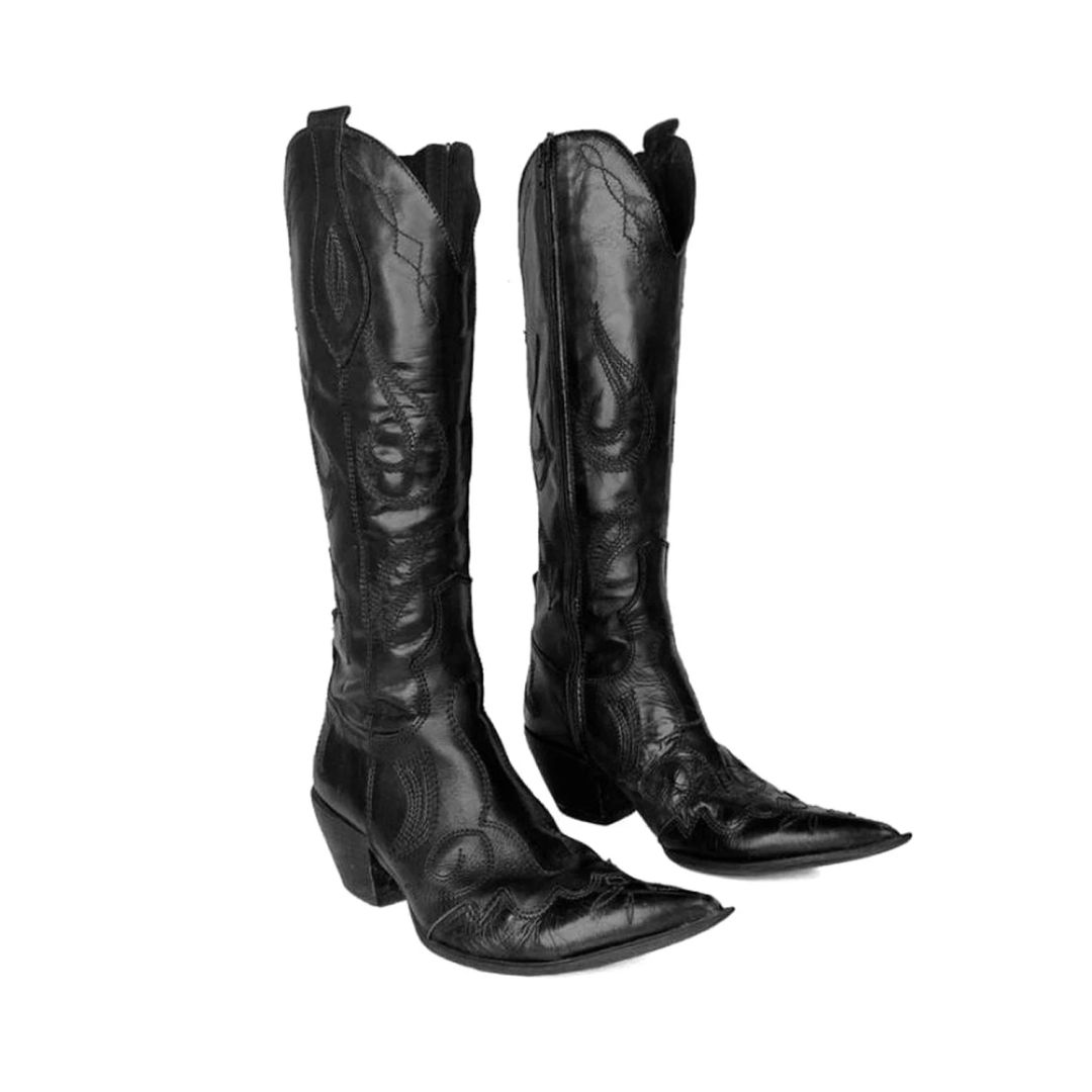 Santiago Black Leather Cowboy Boots (38) by Santiago in size EU 38 from SHOES category