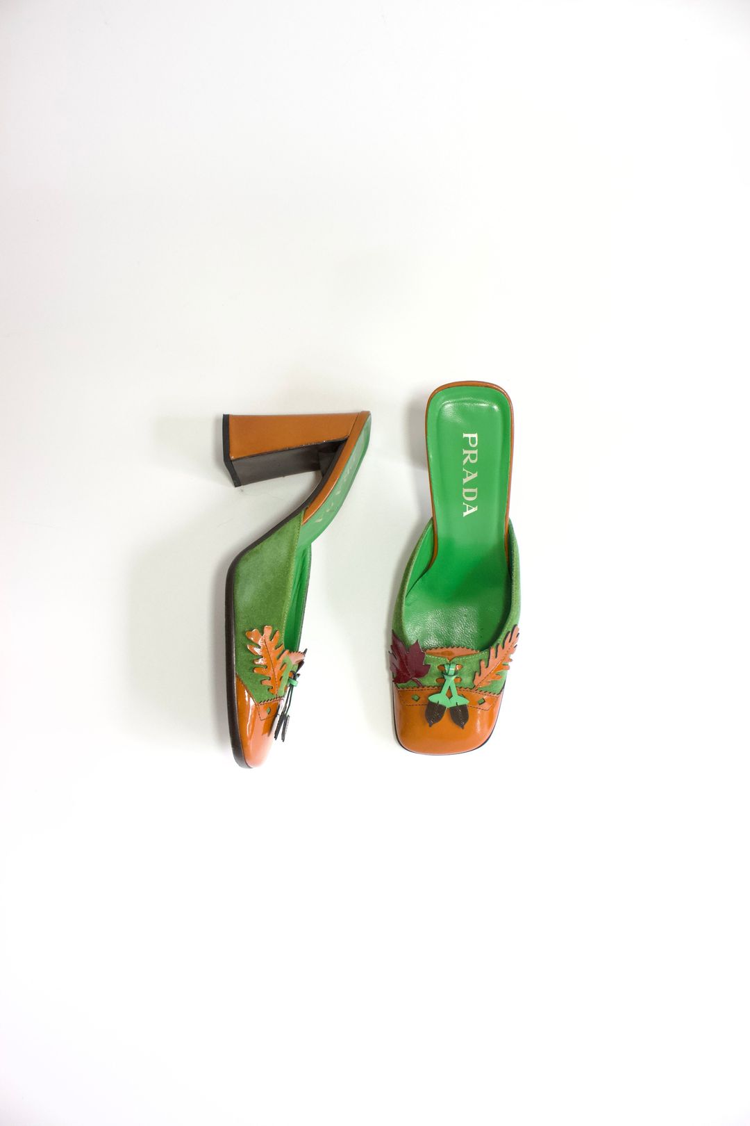 Prada FW 1999 orange leaf heeled mules by PRADA in size EU 39 from SHOES category