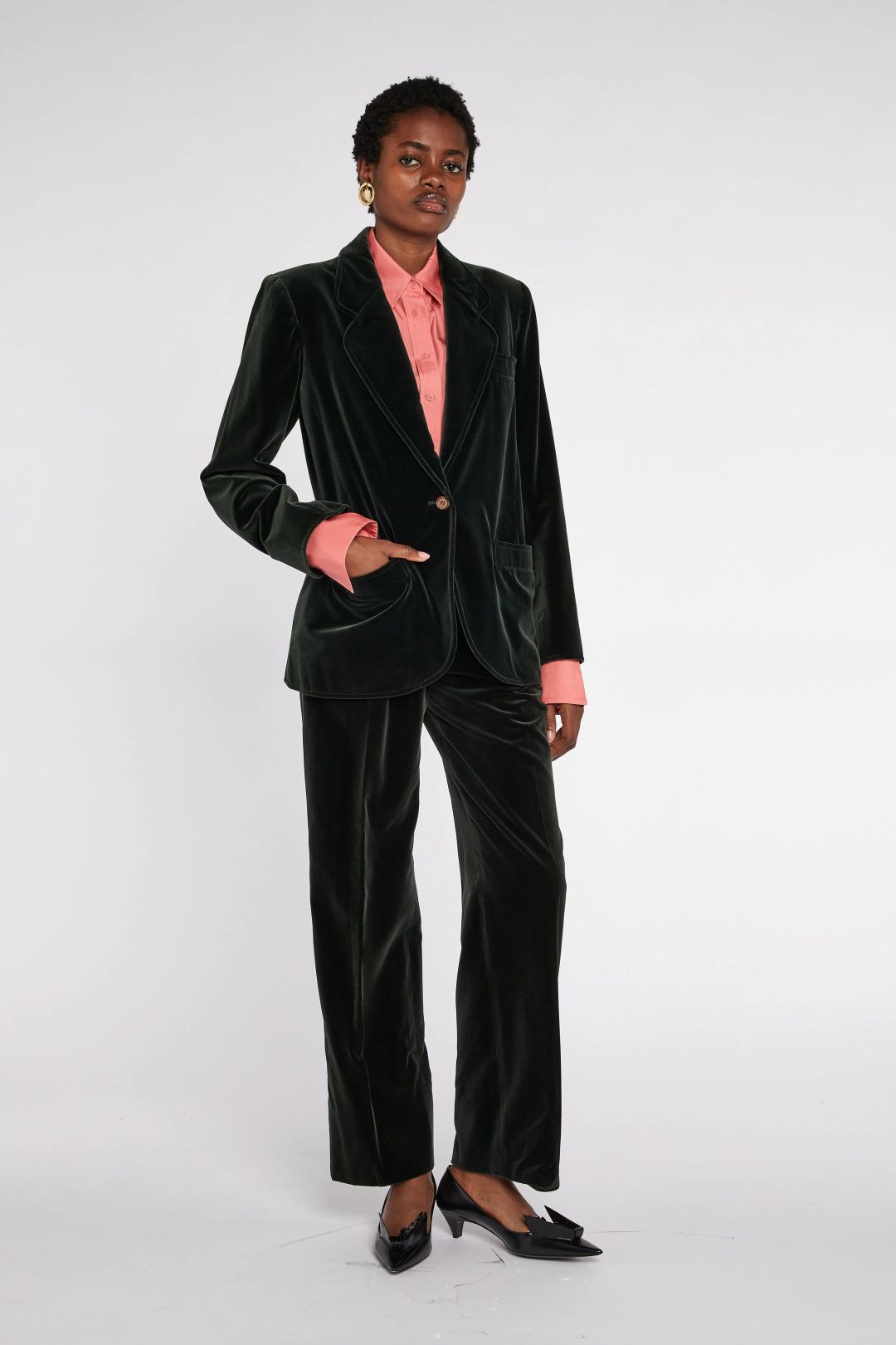 Saint Laurent Rive Gauche Green Velvet Suit 70s by YVES SAINT LAURENT in size FR 40 from SUITS category