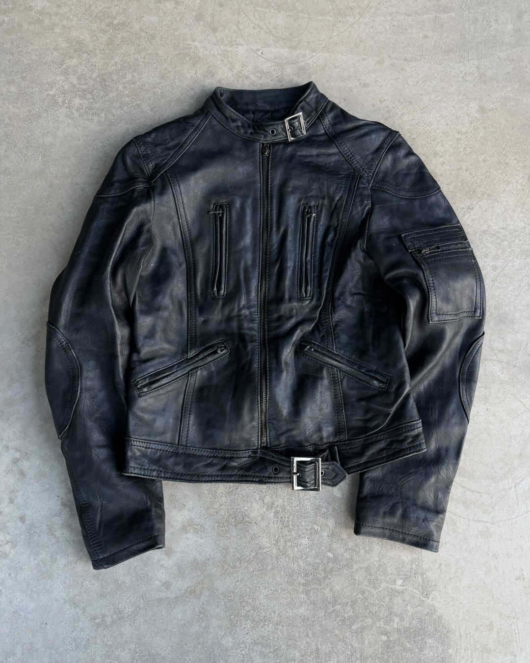 Italian Black Leather Multi-Pocket Jacket – S by undefined in size S from COATS & JACKETS category