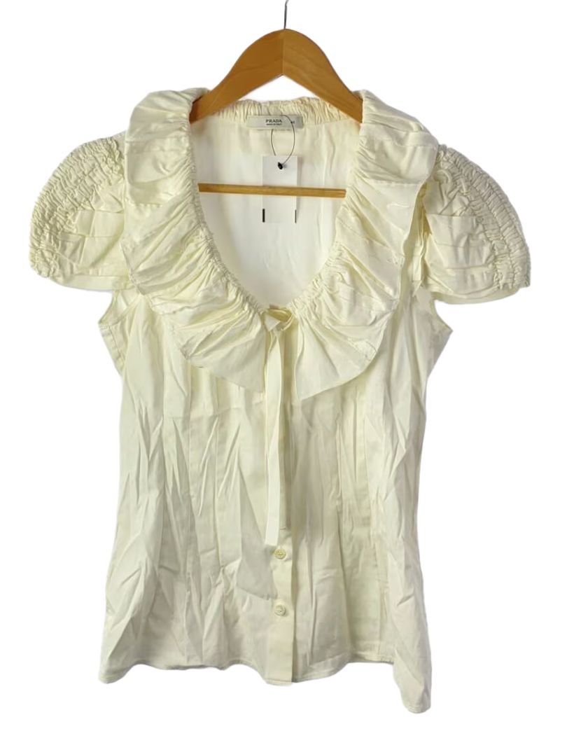 Prada SS Rufle V Neck Button Down Blouse by PRADA in size XS from TOPS category