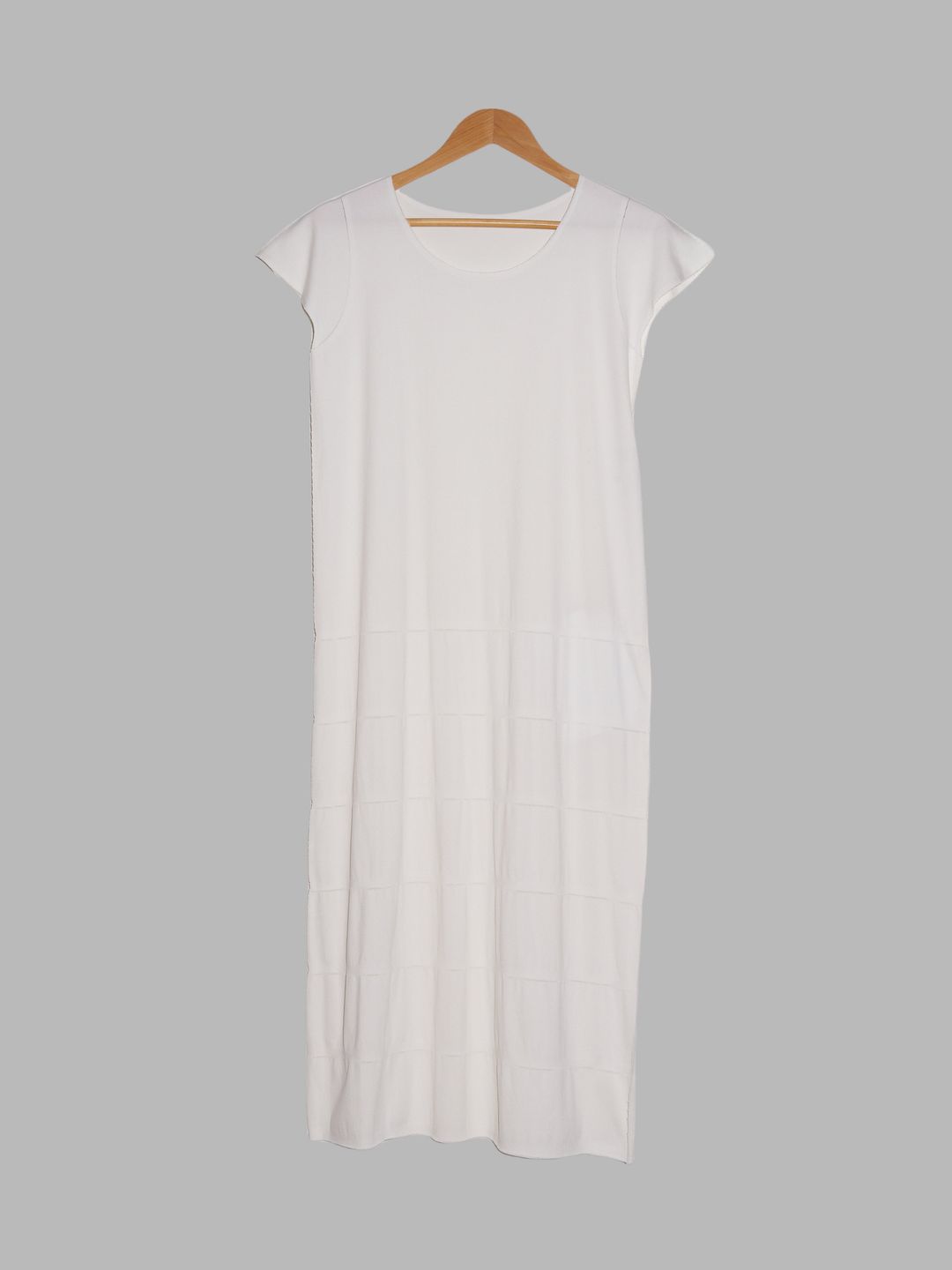 Issey Miyake A-POC Pleats Please off white short sleeve dress with cut lines by ISSEY MIYAKE in size ONE SIZE from DRESSES category