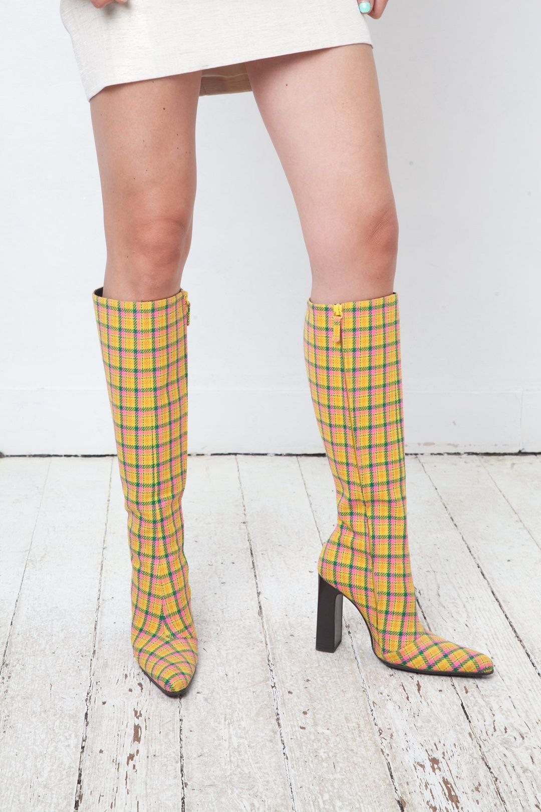 Balenciaga Fall 2018 checkered yellow pink and green cloth boots by BALENCIAGA in size EU 37 from SHOES category