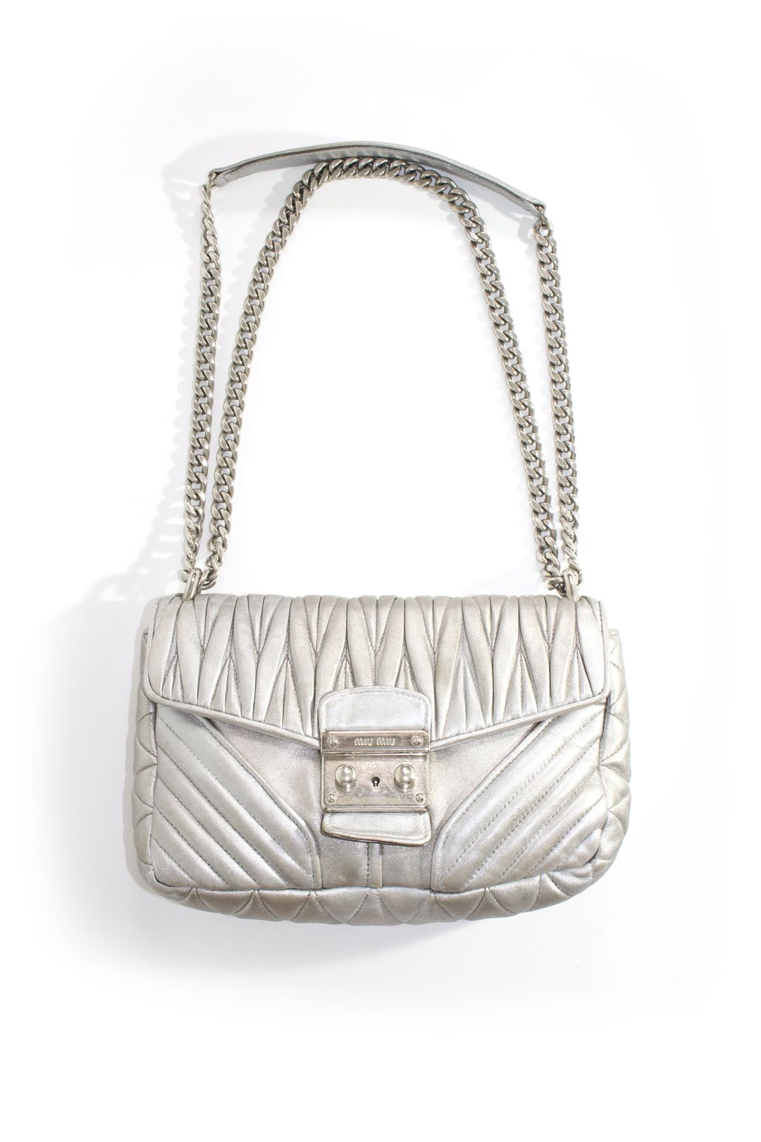 Miu Miu Resort 2014 silver matelassé 'Biker' bag by MIU MIU in size ONE SIZE from BAGS category