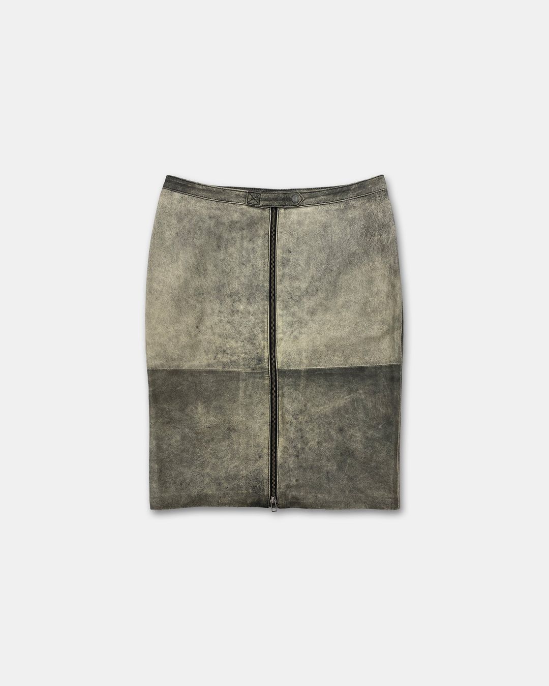 Vintage 2000s Full Zip Cracked Leather Skirt Black Black Beige by Vintage in size XL from SKIRTS category