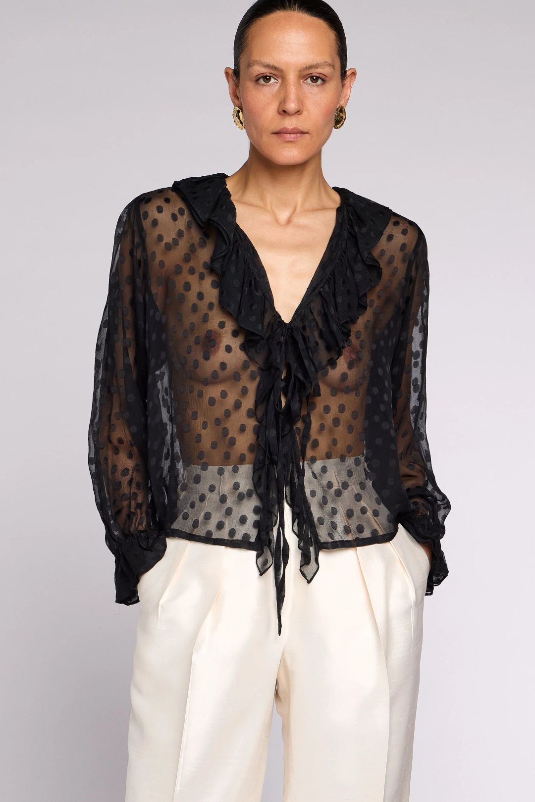 Saint Laurent A/W 1976 Black Chiffon Blouse by YVES SAINT LAURENT in size FR 38 from TOPS category