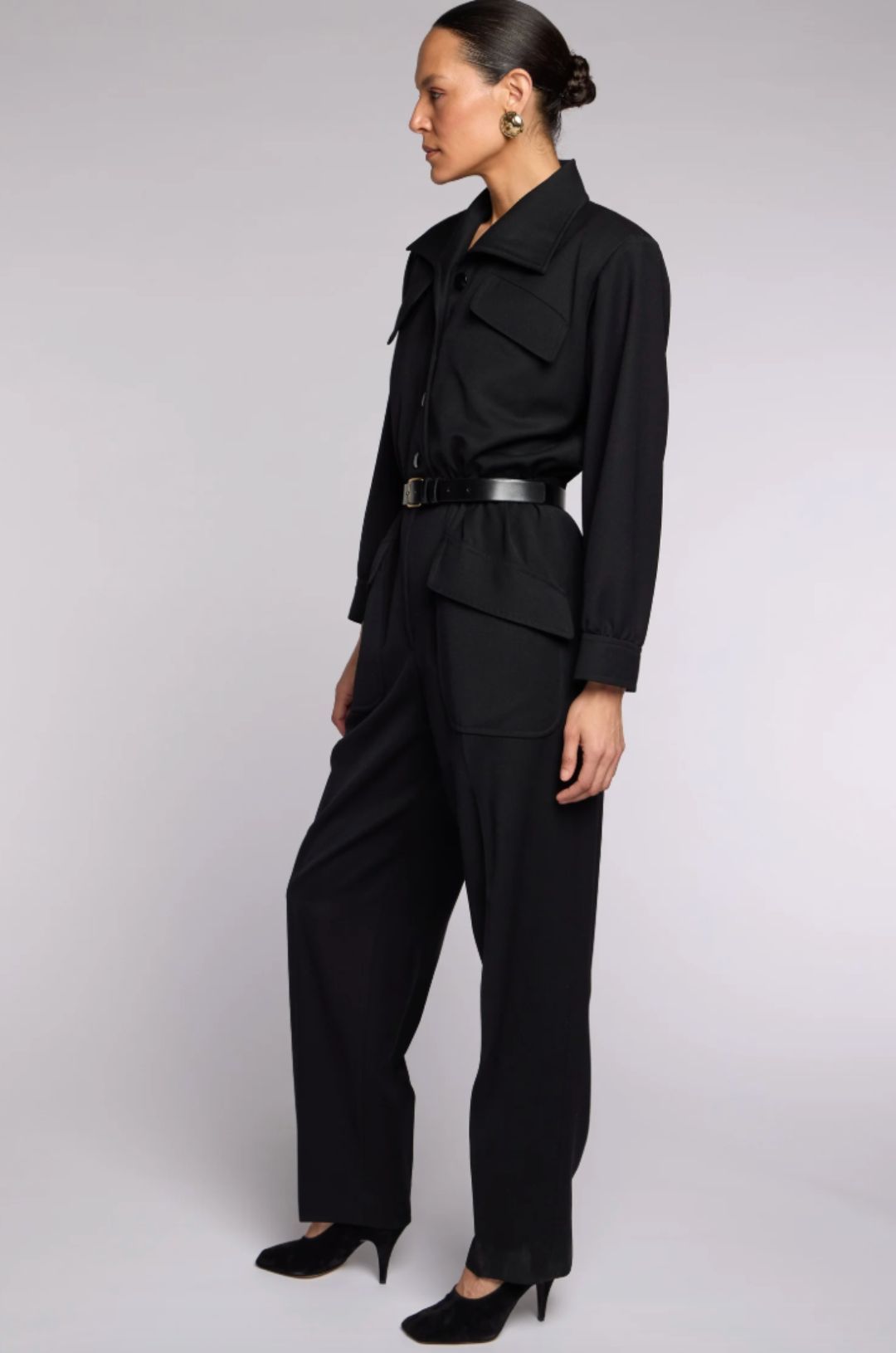 Saint Laurent Rive Gauche S/S 1985 Black Wool Jumpsuit by SAINT LAURENT in size FR 42 from JUMPSUITS & PLAYSUITS category