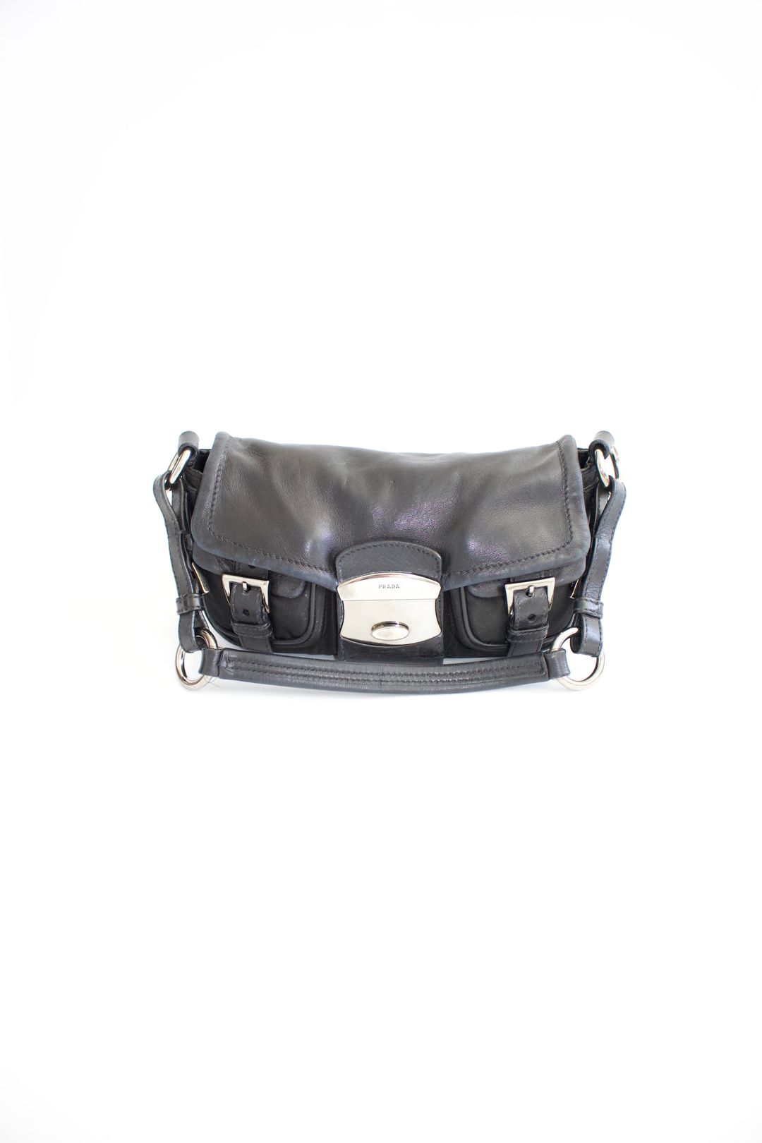 Prada 2000s black nylon & leather baguette by PRADA in size ONE SIZE from BAGS category