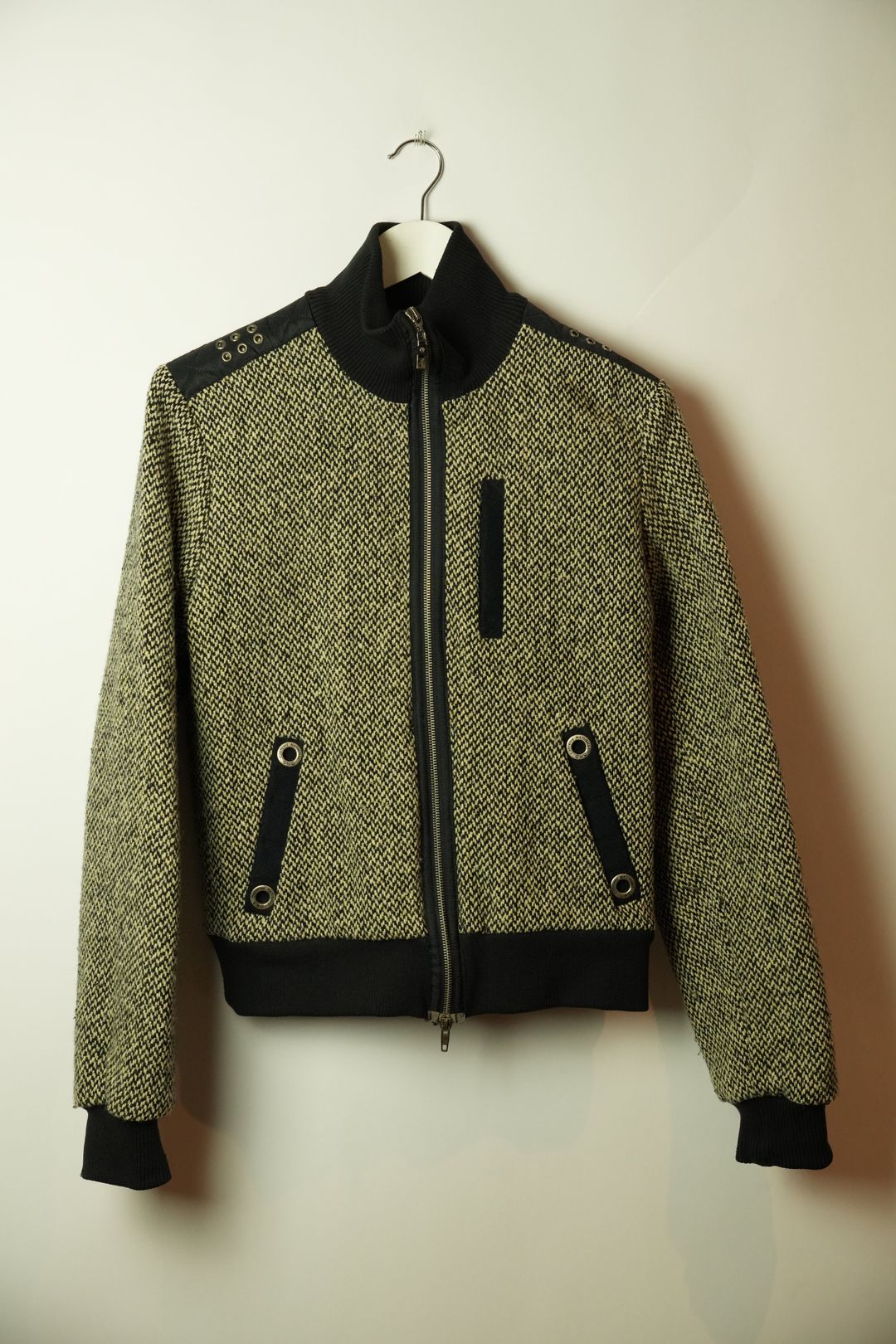 Costume National Tweed Wool Mock Neck Trim Jacket by VENDOR-UNKNOWN in size M from COATS & JACKETS category