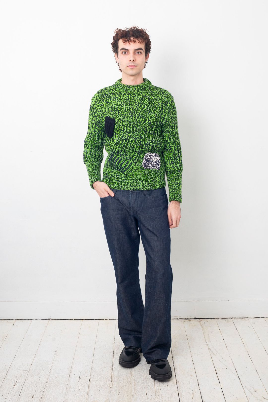 Raf Simons x Sterling Ruby FW 2014 bright green knit sweater by Raf Simons x Sterling Ruby in size ONE SIZE from TOPS category