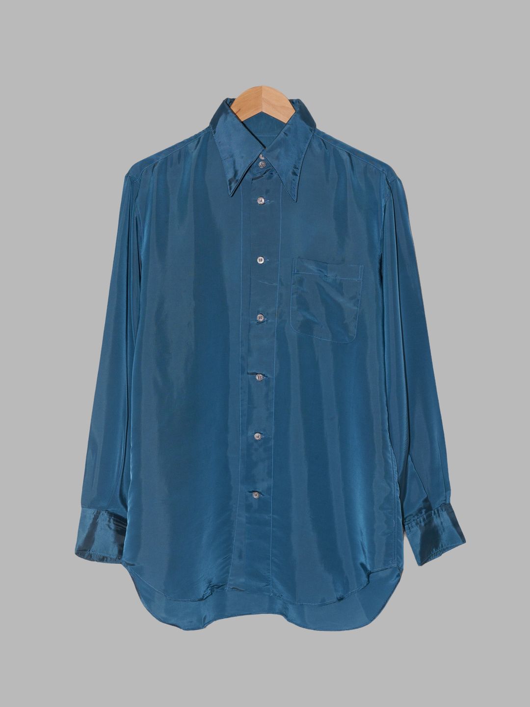 Pashu Shin Hosokawa 1980s blue satin high collar shirt - L M by Pashu Shin Hosokawa in size M from SHIRTS category