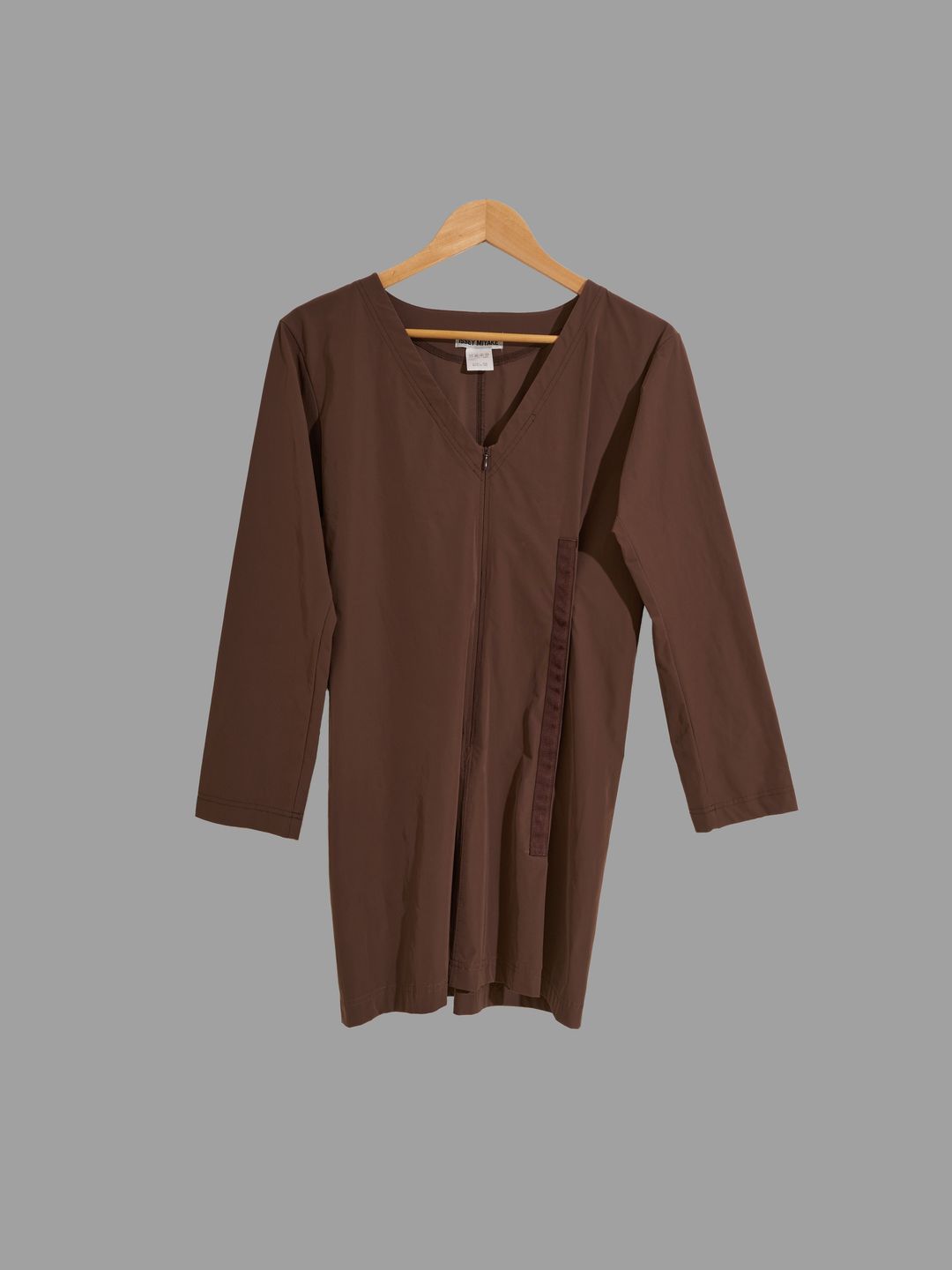 Issey Miyake brown press stud detail brown v neck tunic dress - size 2 JP M S by ISSEY MIYAKE in size M from DRESSES category