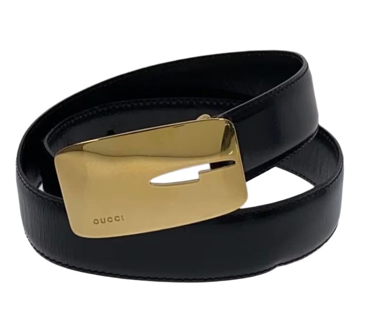 Gucci Gold Buckle Leather Belt by GUCCI in size ONE SIZE from ACCESSORIES category