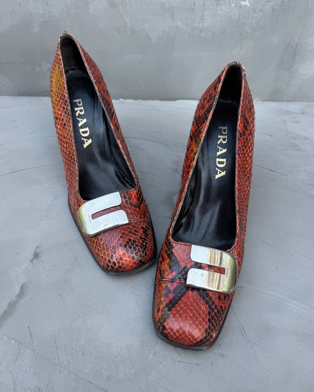 Prada 00's Python Snake Leather Block Heels - EU 37.5 by PRADA in size EU 37 from SHOES category