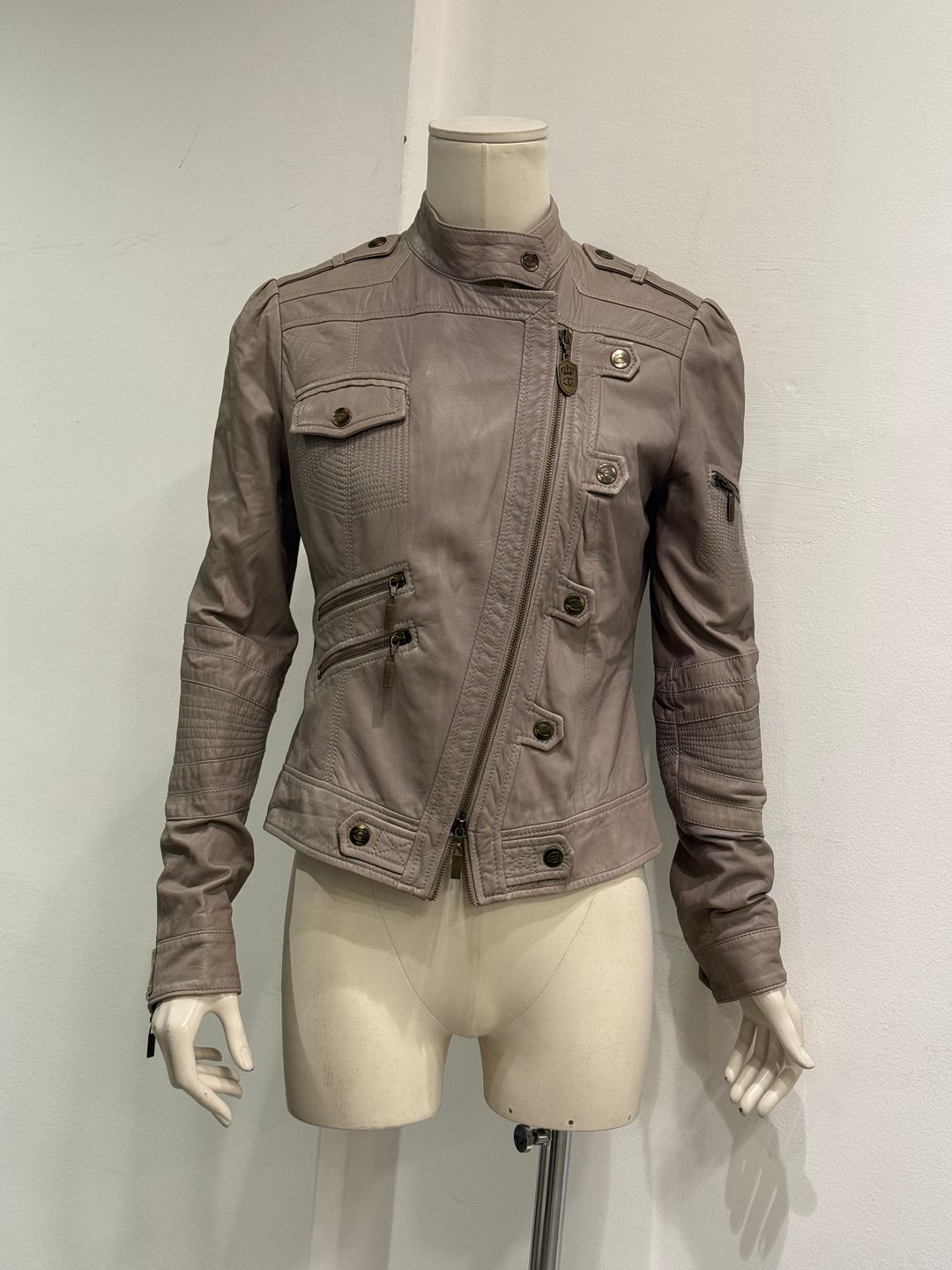 2000s Cavalli asymmetric military leather jacket by ROBERTO CAVALLI in size EU 42 from COATS & JACKETS category
