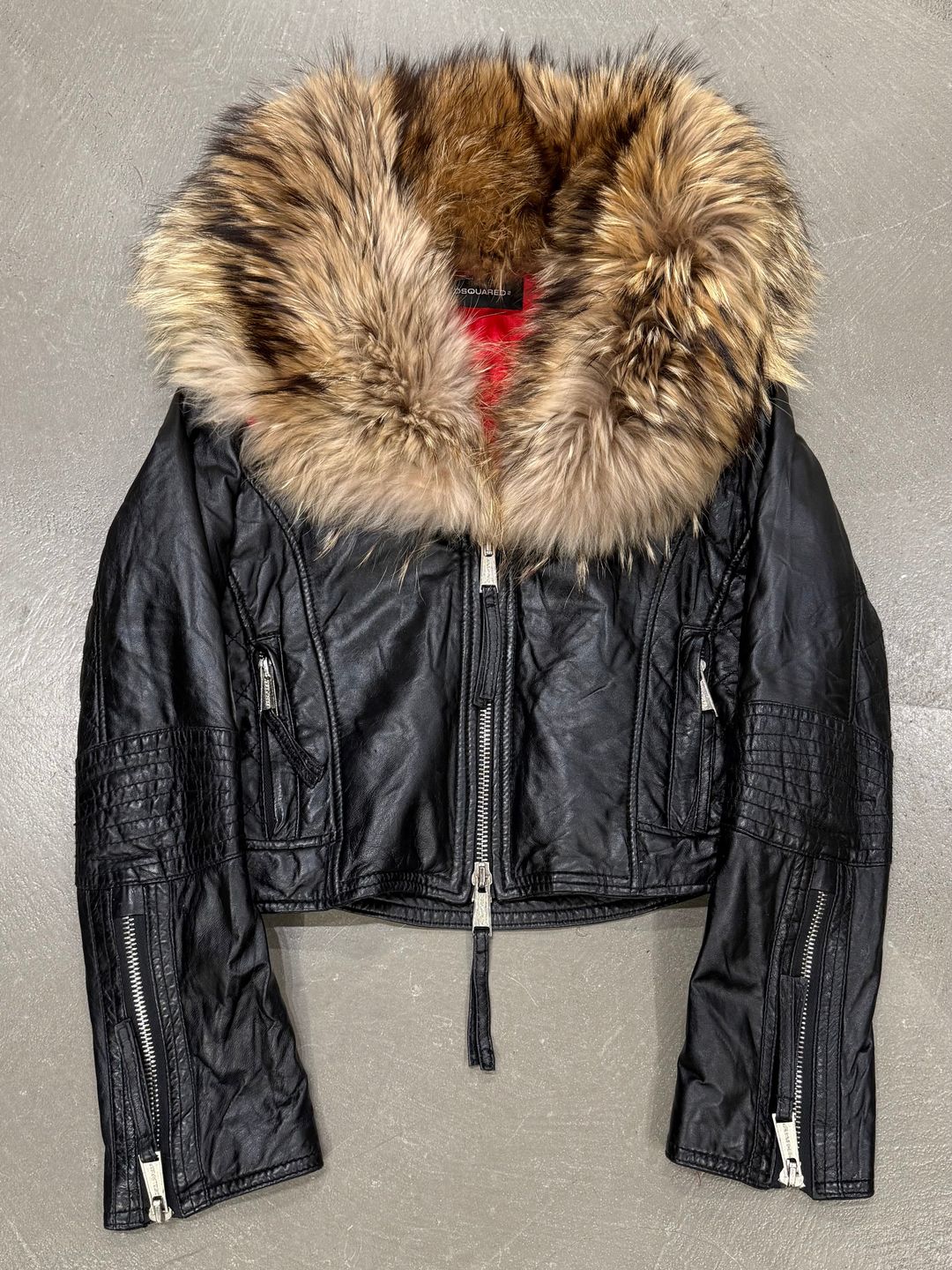 A/W2007 Dsquared2 oversized fur collar moto jacket by DSQUARED2 in size EU 44 from COATS & JACKETS category