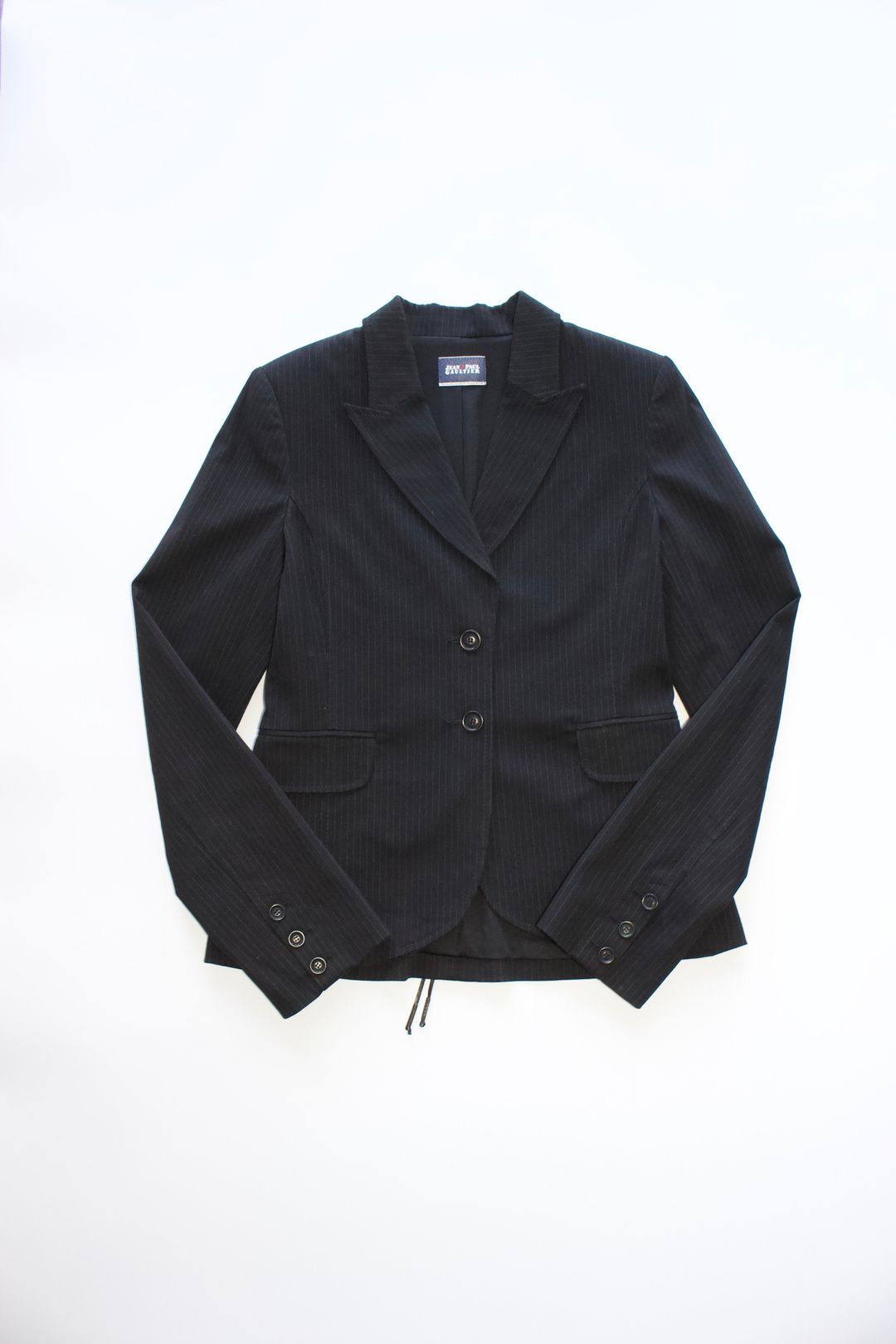 Jean Paul Gaultier black pinstripe blazer with back corset by JEAN PAUL GAULTIER in size M from COATS & JACKETS category