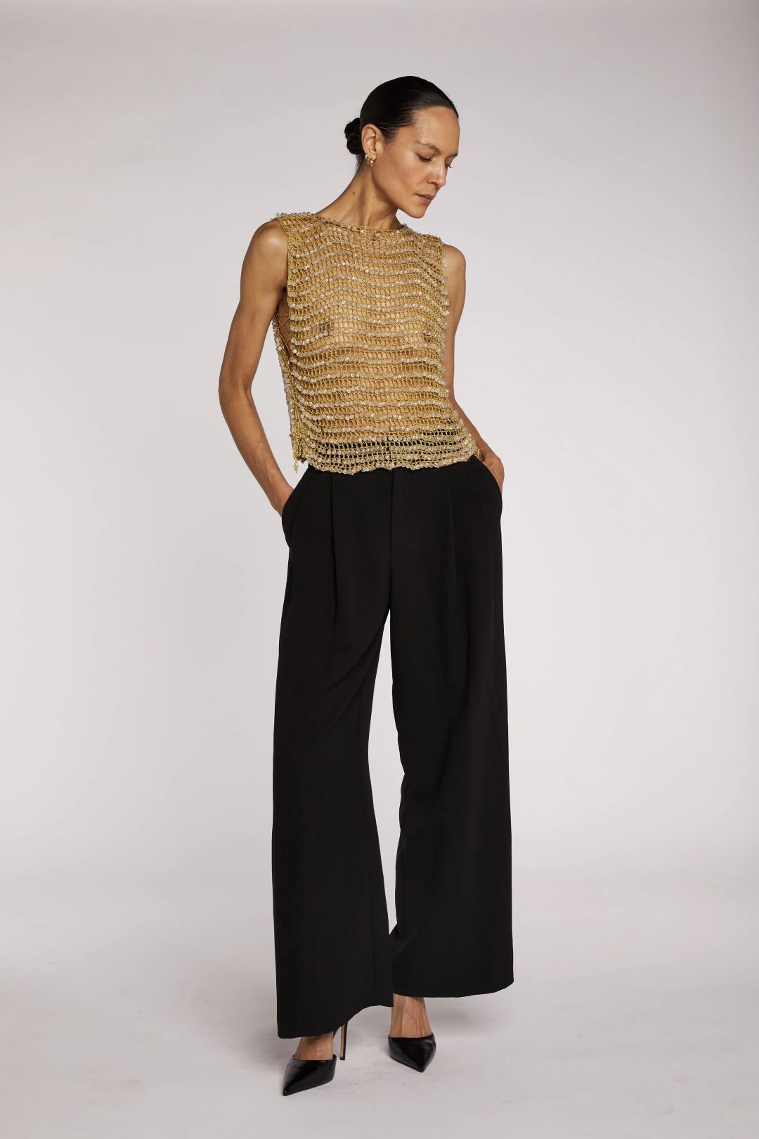 Unsigned  Metallic Crochet Waistcoat 70s by undefined in size ONE SIZE from TOPS category