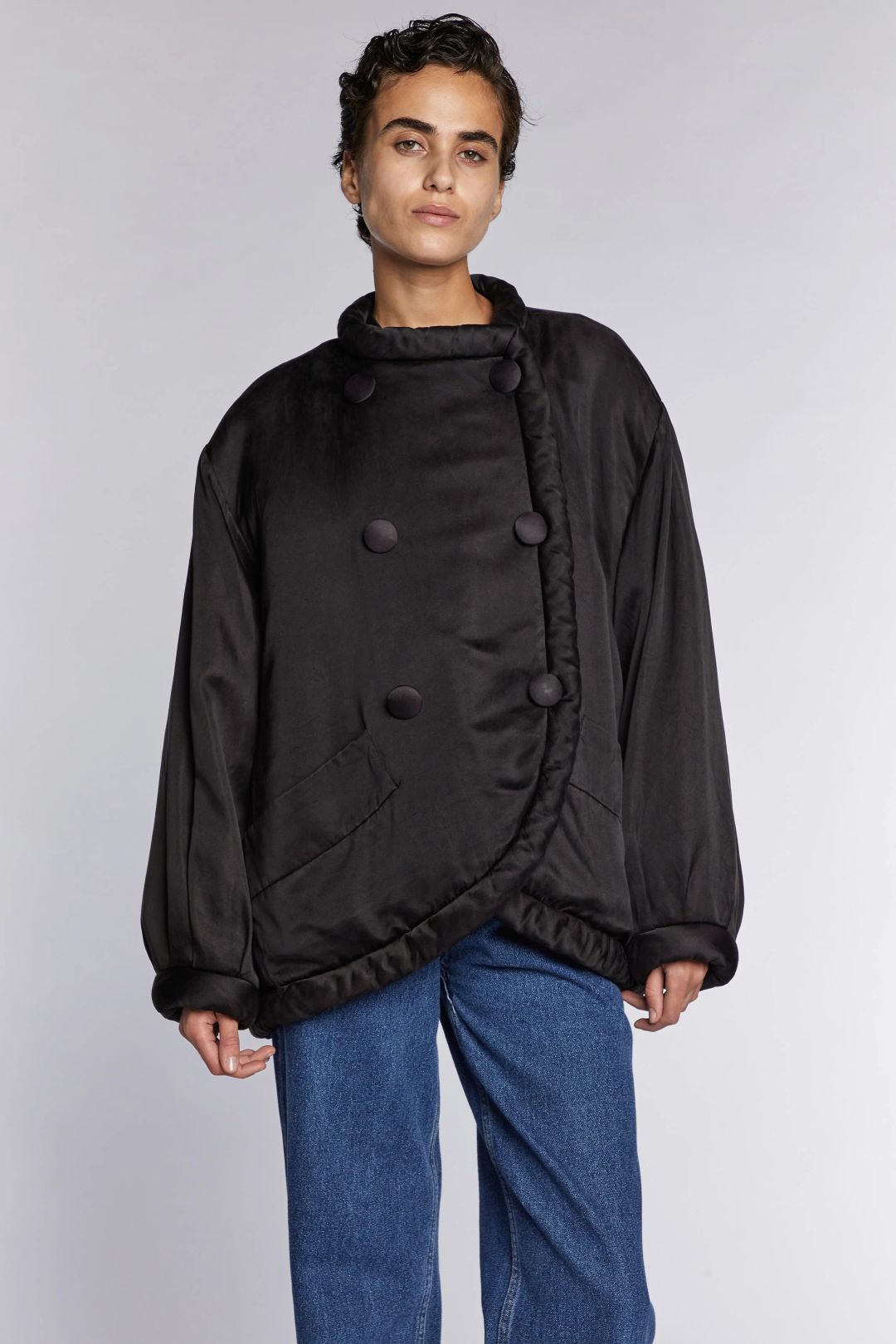 Saint Laurent Rive Gauche Silk Padded Black S/S 1987 by YVES SAINT LAURENT in size ONE SIZE from COATS & JACKETS category