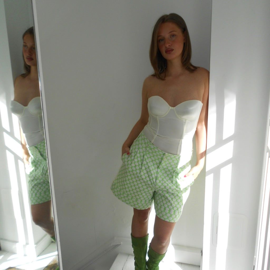 Comme Des Garcons Green Polka Shorts by COMME DES GARCONS in size AU/UK 10 from SHORTS category