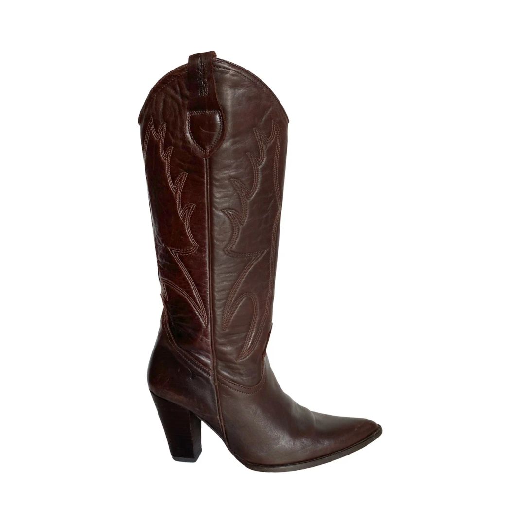 Vintage Whiskey Brown Leather Cowboy Boots (38) by Joe Sanchez in size EU 38 from SHOES category