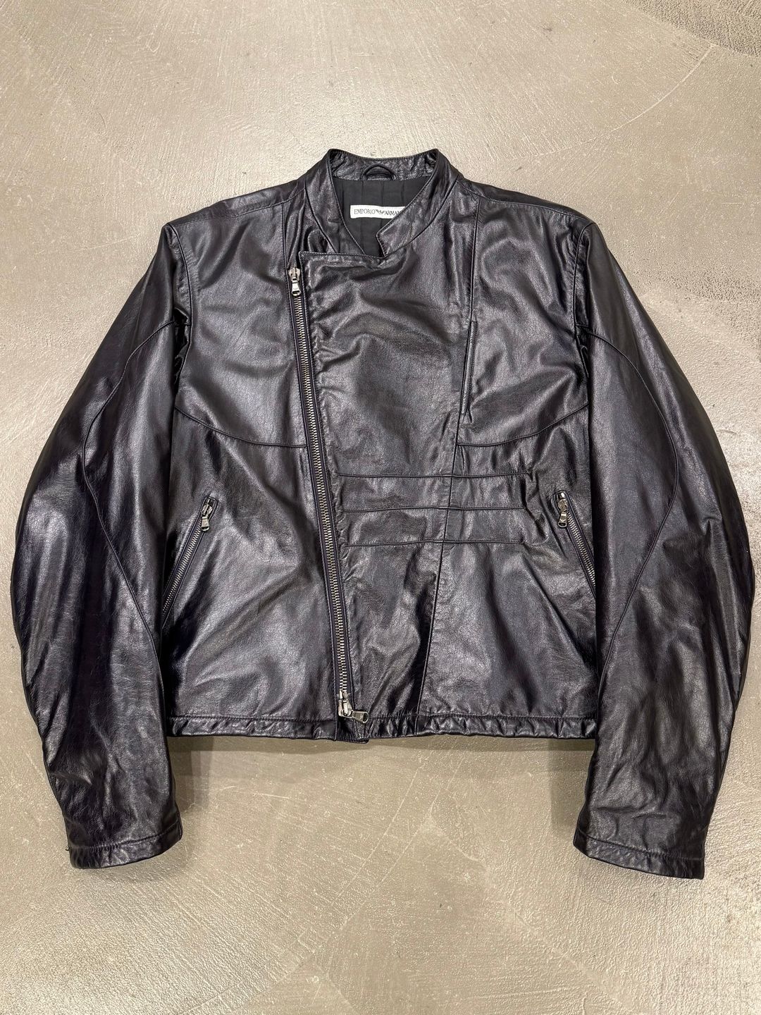 1990s Emporio Armani moto biker leather jacket by GIORGIO ARMANI in size ONE SIZE from COATS & JACKETS category