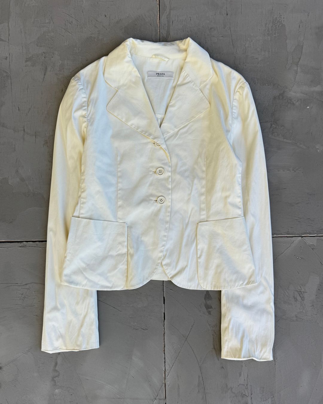 Prada Cream Lightweight Cotton Blazer - M by PRADA in size IT 44 from COATS & JACKETS category