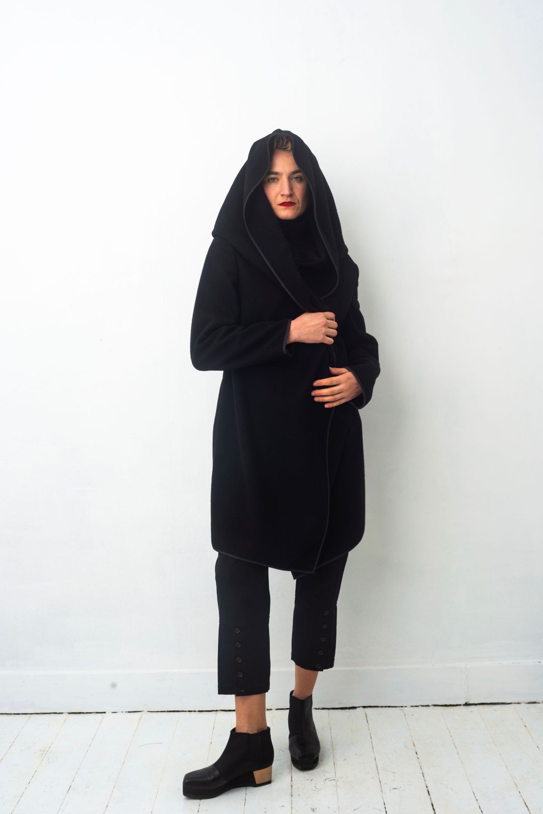 Comme des Garçons 90's black wool asymmetric jacket with oversized hood by COMME DES GARÇONS in size M from COATS & JACKETS category