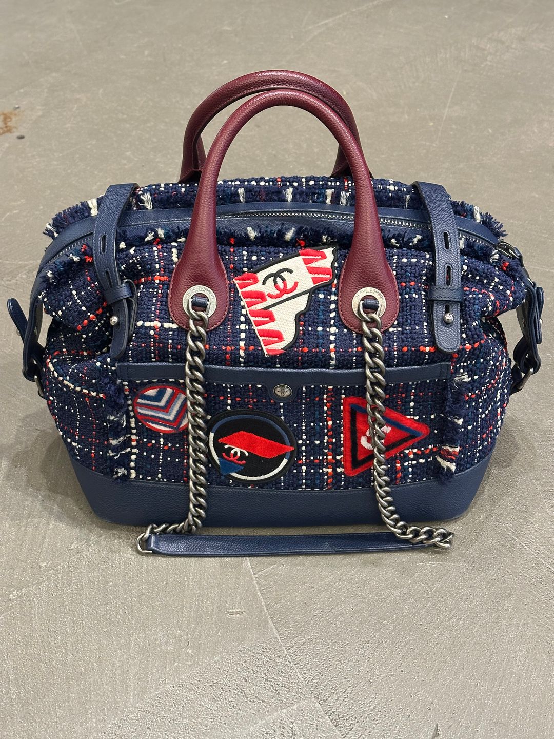 S/S2016 Chanel "Airline" tweed patches bowling bag by CHANEL in size ONE SIZE from BAGS category