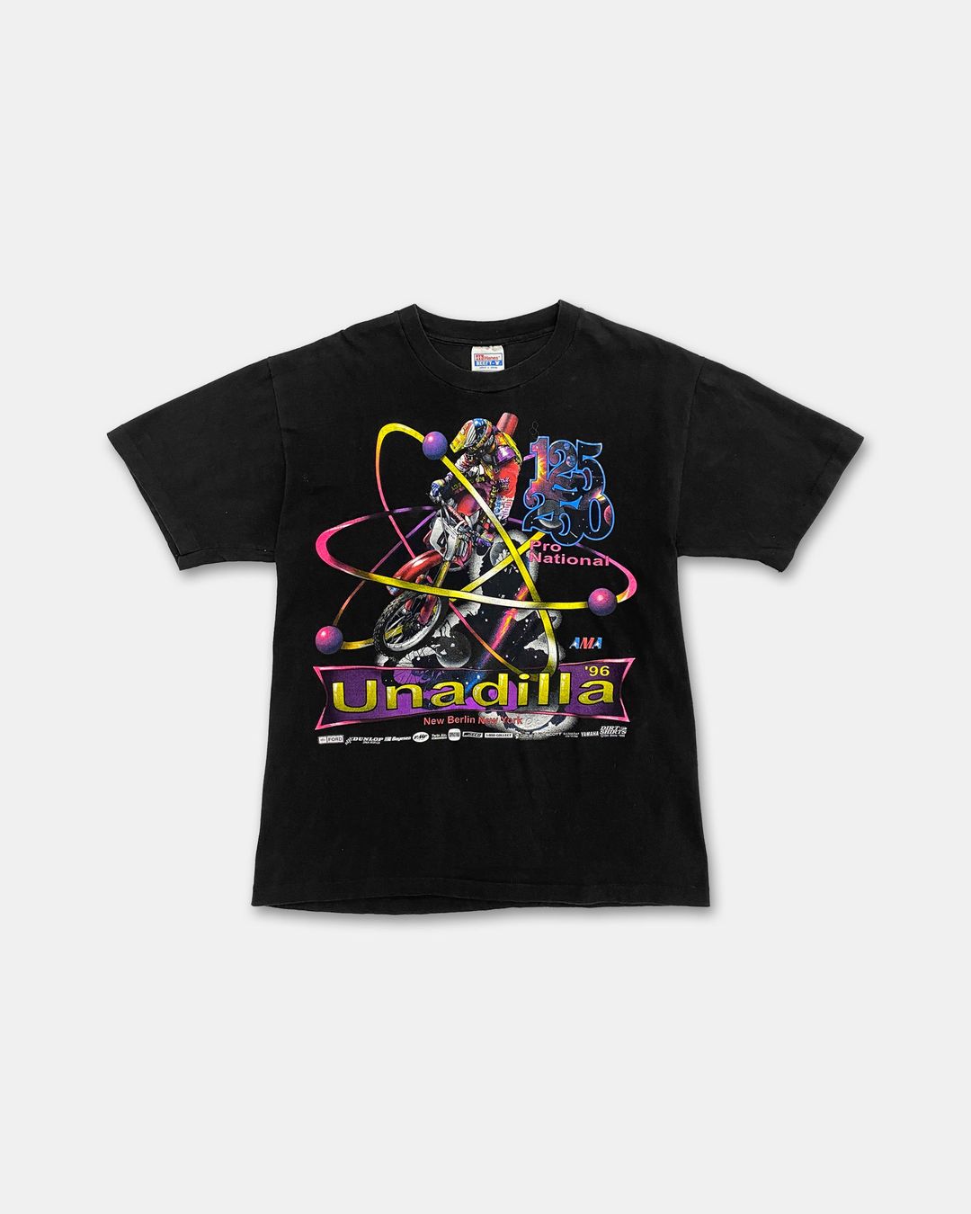 Vintage 1996 Unadilla Motocross Graphic Single Stitched T-Shirt Black by Vintage in size L from TOPS category