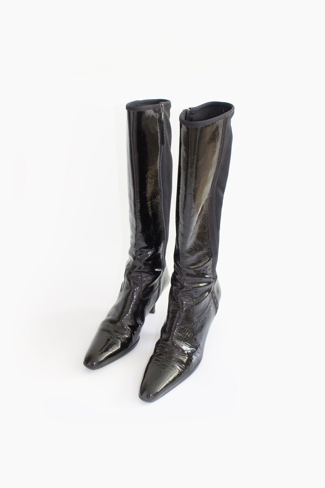 Prada 2000s black patent leather kitten-heel boots by PRADA in size EU 40 from SHOES category