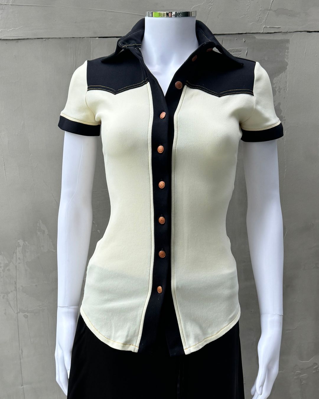 GAULTIER JEAN'S 90'S COLLARED STRETCH TOP - S by JEAN PAUL GAULTIER in size XS from TOPS category