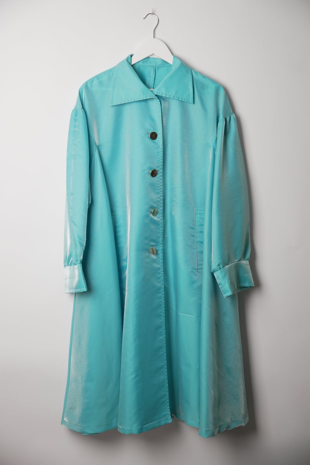 Yves Saint Laurent Aqua Iridescent Nylon Swing Coat by YVES SAINT LAURENT in size S from COATS & JACKETS category