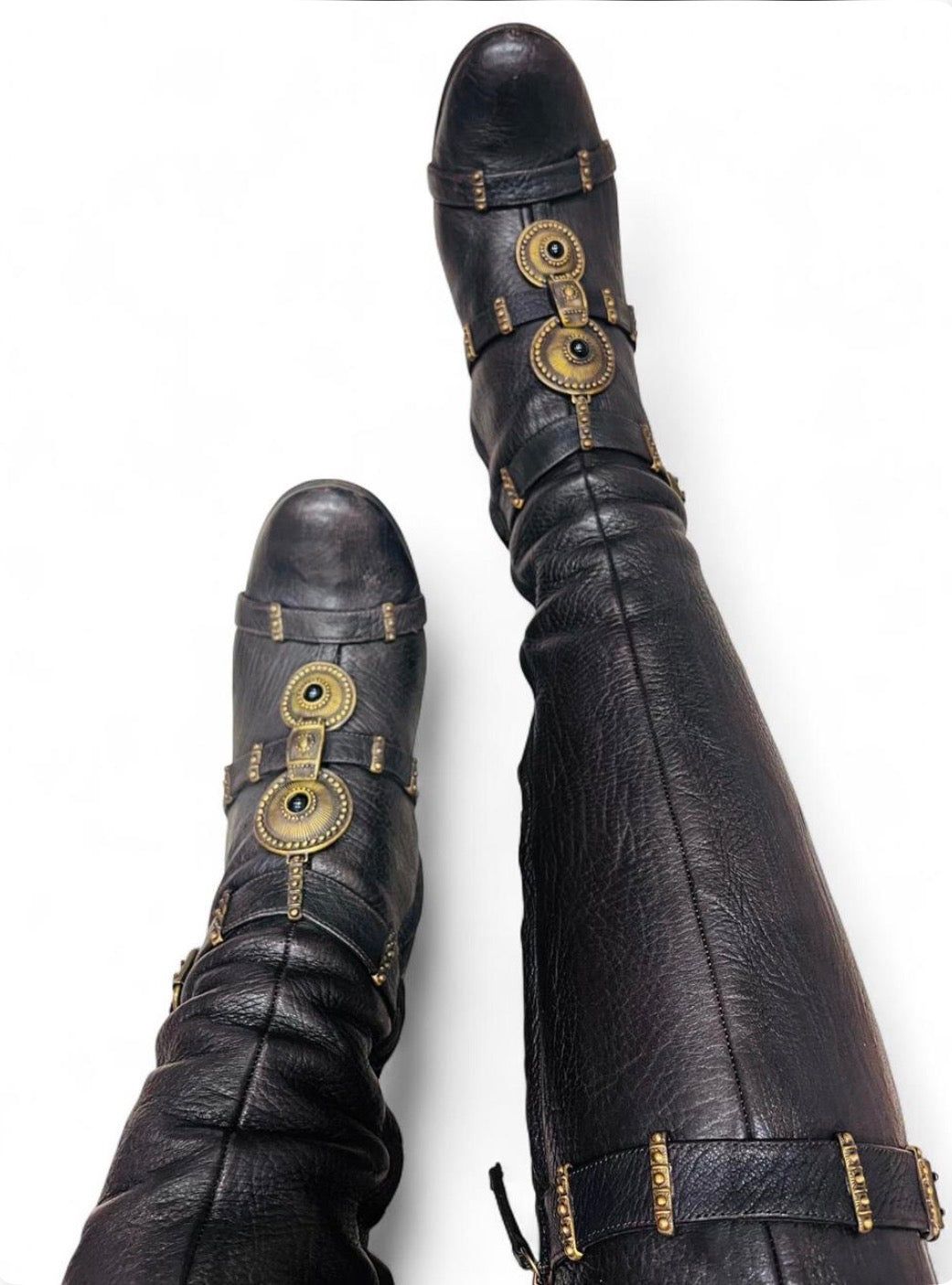 GUISSEPPE ZANOTTI leather knee-high boots with ornate antique gold hardware by GIUSEPPE ZANOTTI in size EU 38 from SHOES category